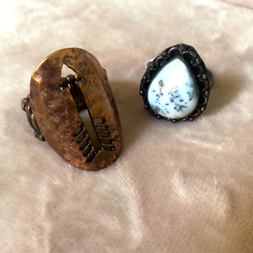Unique Copper and Stone Ring Set